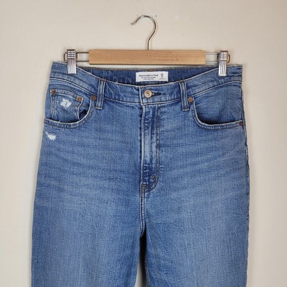 Abercrombie & Fitch Jeans 29 8 Blue 90s Slim Straight Ultra High Rise Distressed - Picture 2 of 8